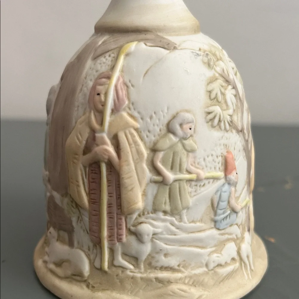 Porcelain Nativity Decorative Bell in Soft Pastel Colors